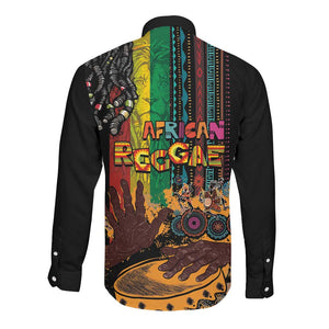 Afro-Caribbean Long Sleeve Button Shirt African and Reggae Art Music - African Pride