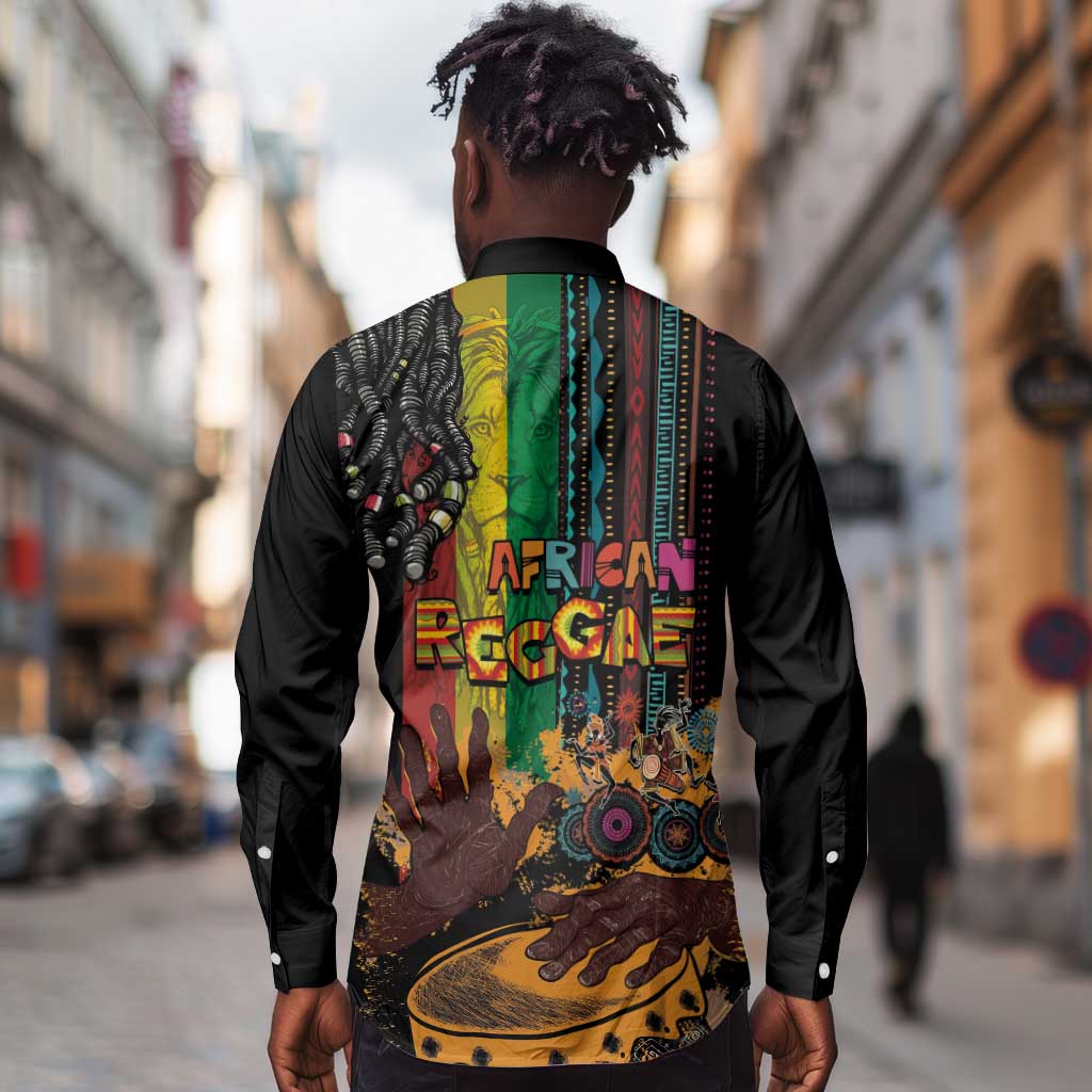 Afro-Caribbean Long Sleeve Button Shirt African and Reggae Art Music - African Pride