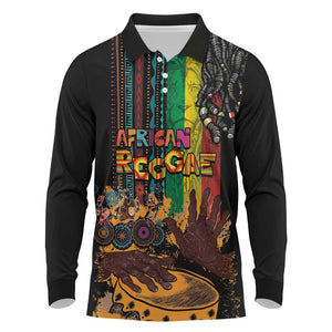 Afro-Caribbean Long Sleeve Polo Shirt African and Reggae Art Music - African Pride