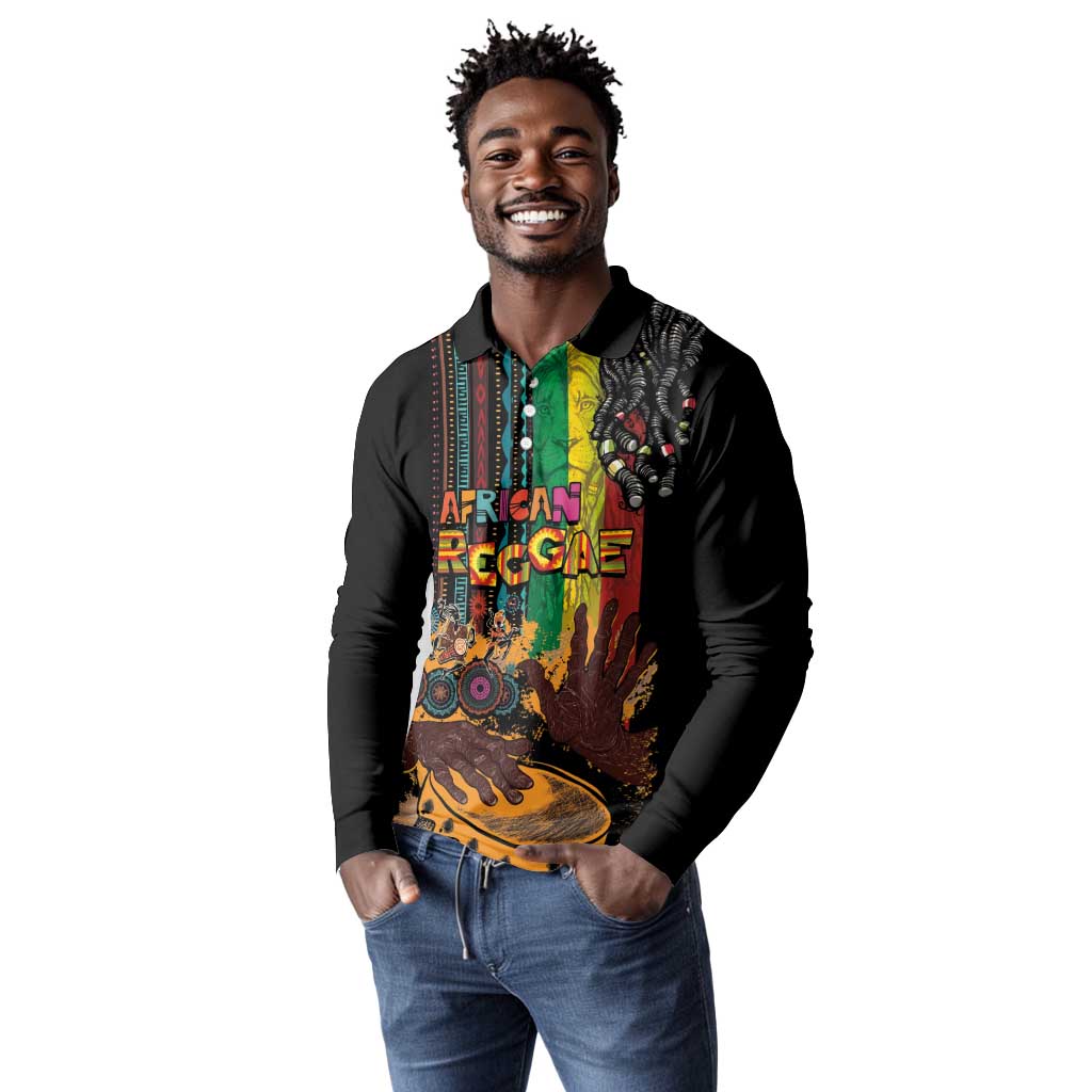 Afro-Caribbean Long Sleeve Polo Shirt African and Reggae Art Music - African Pride