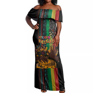Afro-Caribbean Off Shoulder Maxi Dress African and Reggae Art Music - African Pride