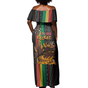 Afro-Caribbean Off Shoulder Maxi Dress African and Reggae Art Music - African Pride
