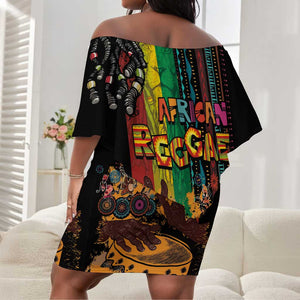 Afro-Caribbean Off Shoulder Short Dress African and Reggae Art Music - African Pride