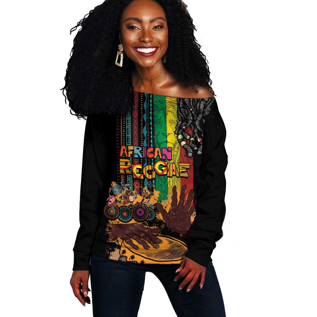 Afro-Caribbean Off Shoulder Sweater African and Reggae Art Music - African Pride