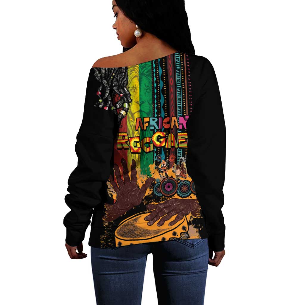 Afro-Caribbean Off Shoulder Sweater African and Reggae Art Music - African Pride