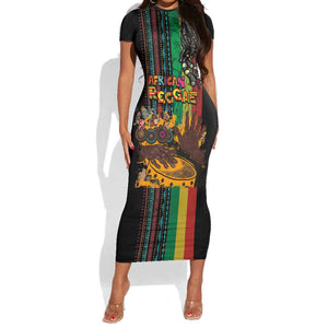 Afro-Caribbean Short Sleeve Bodycon Dress African and Reggae Art Music - African Pride
