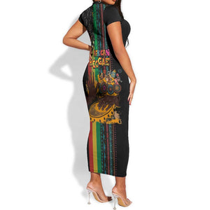 Afro-Caribbean Short Sleeve Bodycon Dress African and Reggae Art Music - African Pride