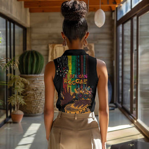 Afro-Caribbean Women Sleeveless Polo Shirt African and Reggae Art Music - African Pride