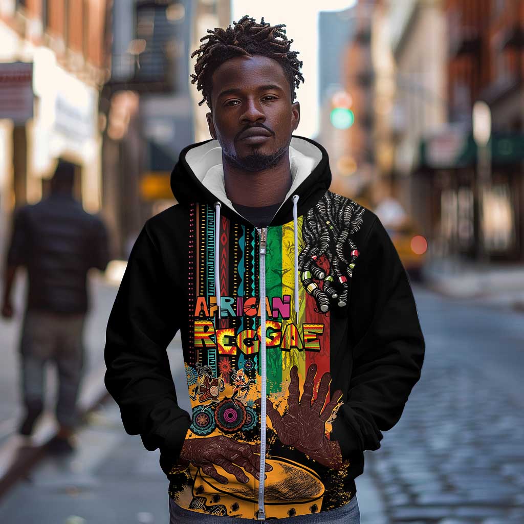 Afro-Caribbean Zip Hoodie African and Reggae Art Music - African Pride