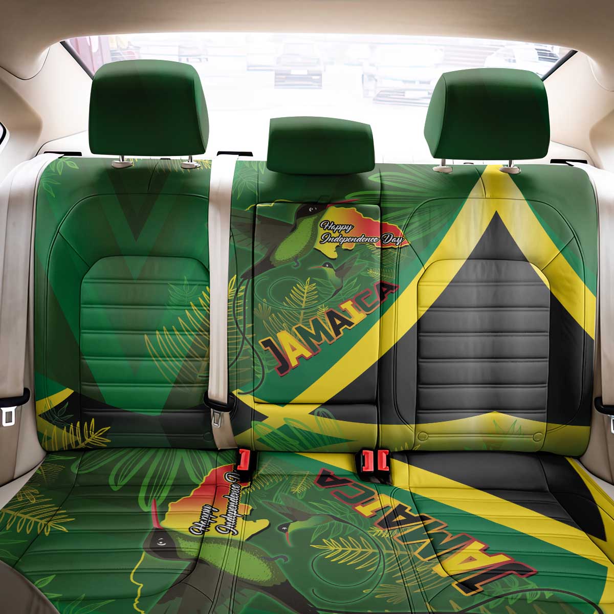 Afro Jamaica Independence Day Back Car Seat Cover Swallow-tail Hummingbird with Tropical Plants - African Pride