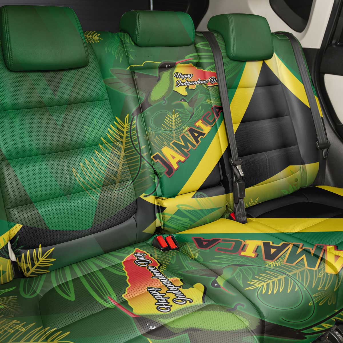 Afro Jamaica Independence Day Back Car Seat Cover Swallow-tail Hummingbird with Tropical Plants - African Pride