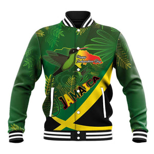 Afro Jamaica Independence Day Baseball Jacket Swallow-tail Hummingbird with Tropical Plants - African Pride