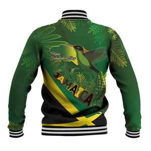 Afro Jamaica Independence Day Baseball Jacket Swallow-tail Hummingbird with Tropical Plants - African Pride