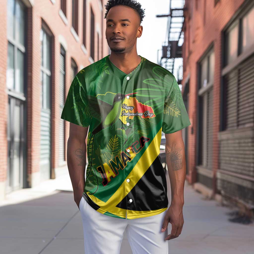 Afro Jamaica Independence Day Baseball Jersey Swallow-tail Hummingbird with Tropical Plants - African Pride