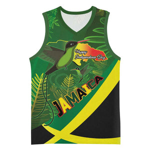 Afro Jamaica Independence Day Basketball Jersey Swallow-tail Hummingbird with Tropical Plants - African Pride