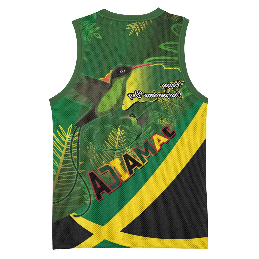 Afro Jamaica Independence Day Basketball Jersey Swallow-tail Hummingbird with Tropical Plants - African Pride