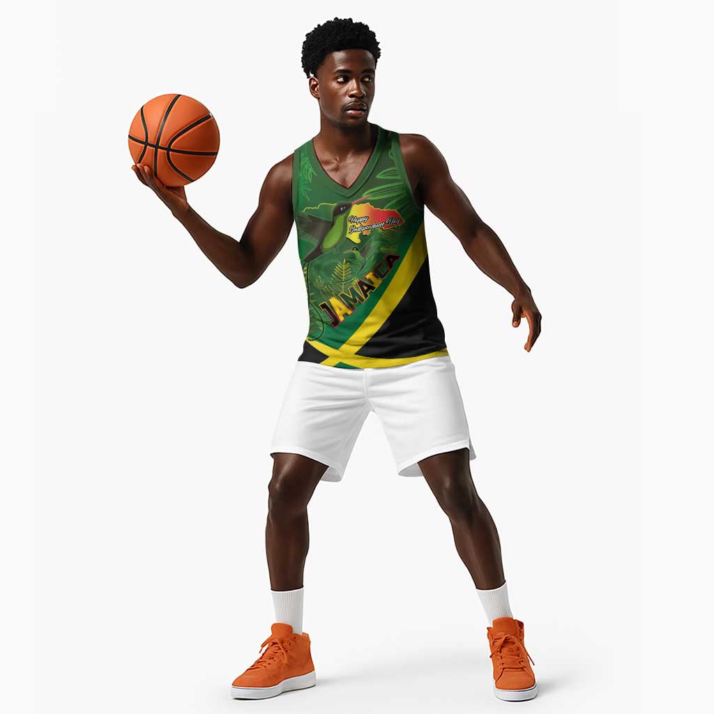 Afro Jamaica Independence Day Basketball Jersey Swallow-tail Hummingbird with Tropical Plants - African Pride