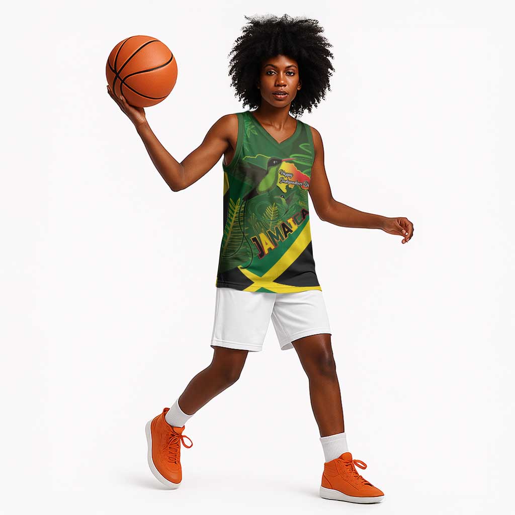 Afro Jamaica Independence Day Basketball Jersey Swallow-tail Hummingbird with Tropical Plants - African Pride