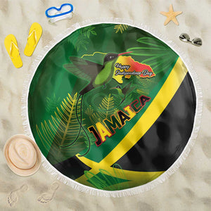 Afro Jamaica Independence Day Beach Blanket Swallow-tail Hummingbird with Tropical Plants - African Pride