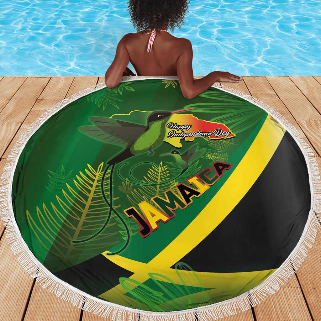 Afro Jamaica Independence Day Beach Blanket Swallow-tail Hummingbird with Tropical Plants - African Pride