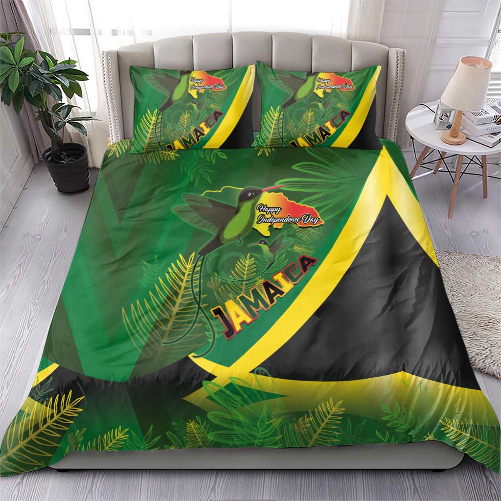 Afro Jamaica Independence Day Bedding Set Swallow-tail Hummingbird with Tropical Plants - African Pride