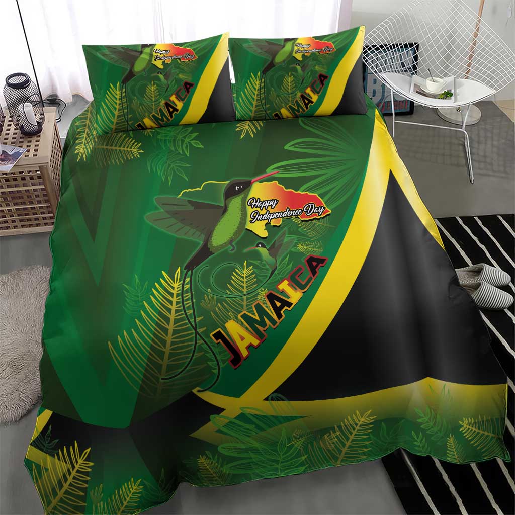 Afro Jamaica Independence Day Bedding Set Swallow-tail Hummingbird with Tropical Plants - African Pride