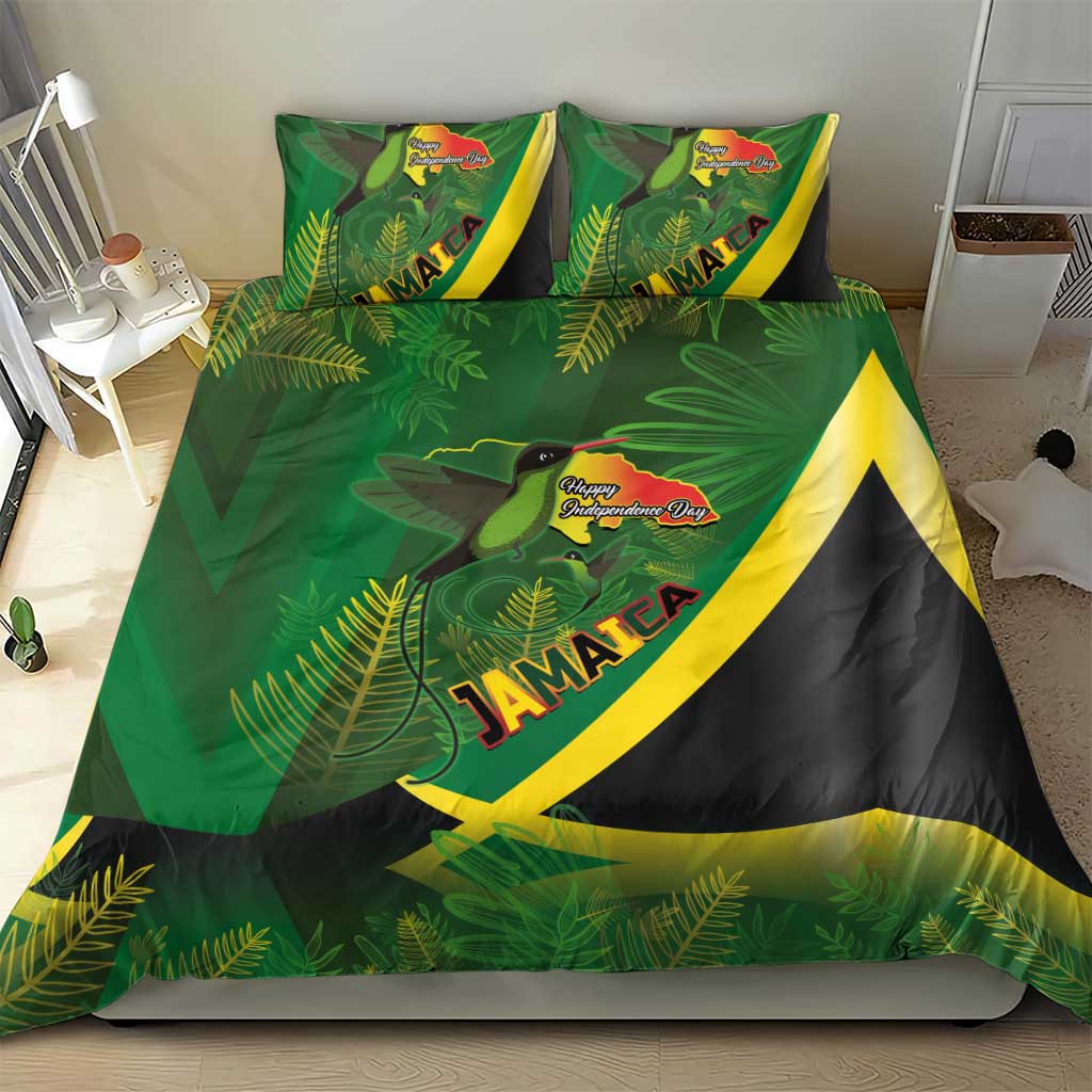 Afro Jamaica Independence Day Bedding Set Swallow-tail Hummingbird with Tropical Plants - African Pride