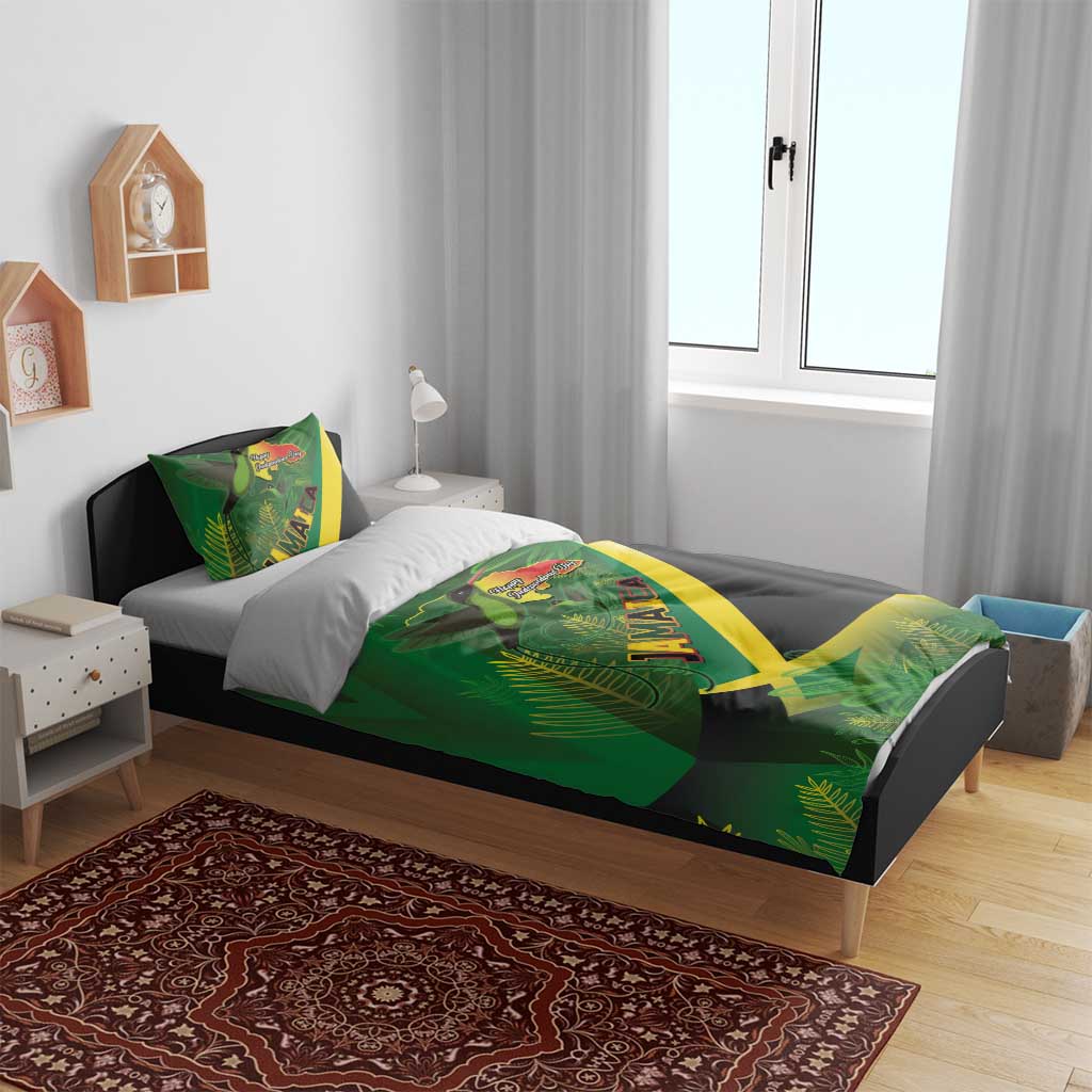 Afro Jamaica Independence Day Bedding Set Swallow-tail Hummingbird with Tropical Plants - African Pride