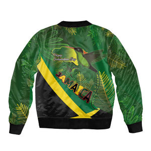 Afro Jamaica Independence Day Bomber Jacket Swallow-tail Hummingbird with Tropical Plants - African Pride