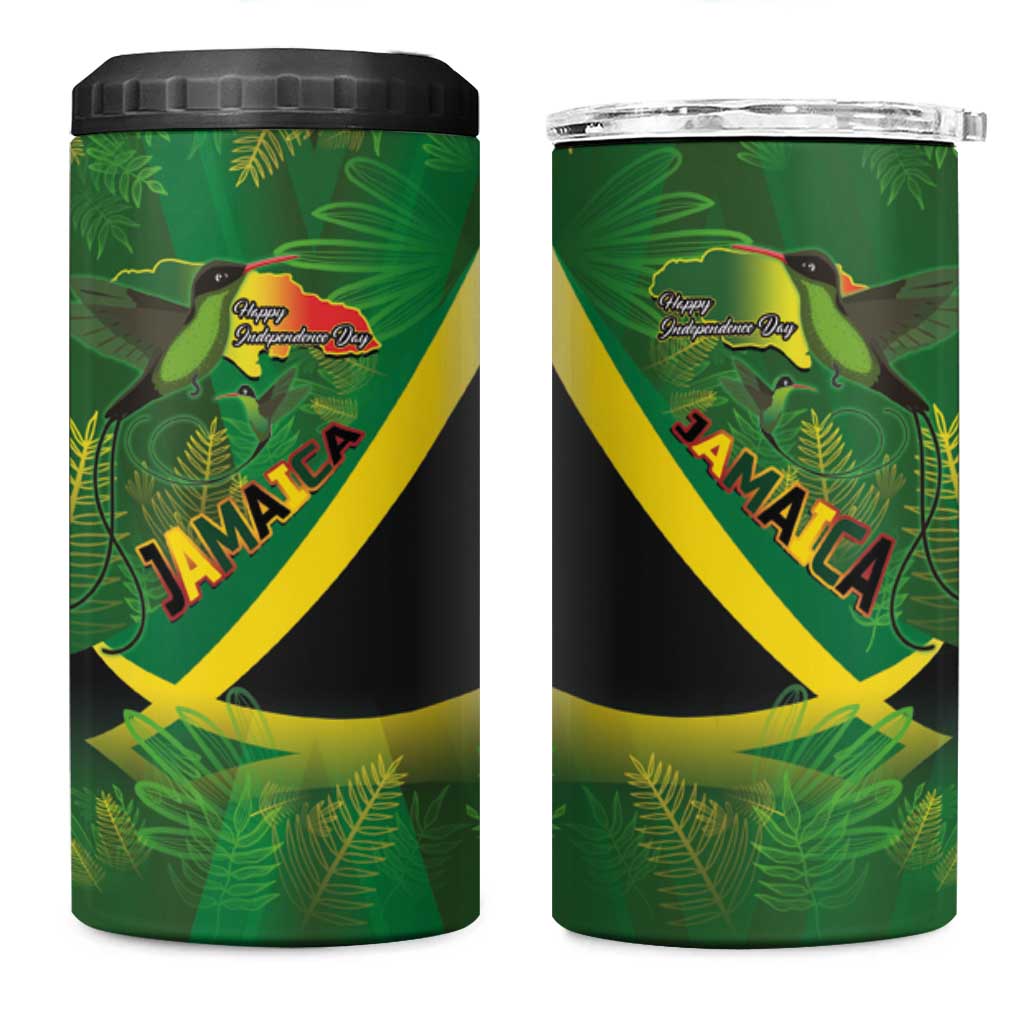 Afro Jamaica Independence Day 4 in 1 Can Cooler Tumbler Swallow-tail Hummingbird with Tropical Plants - African Pride