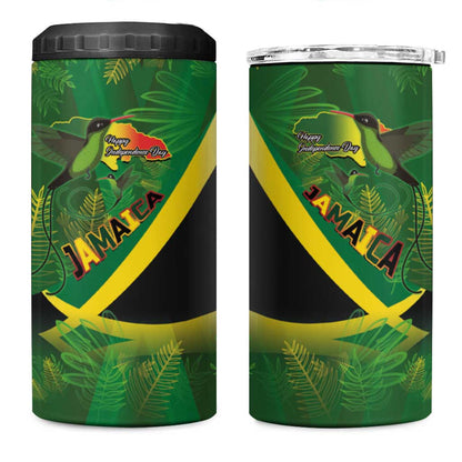 Afro Jamaica Independence Day 4 in 1 Can Cooler Tumbler Swallow-tail Hummingbird with Tropical Plants - African Pride