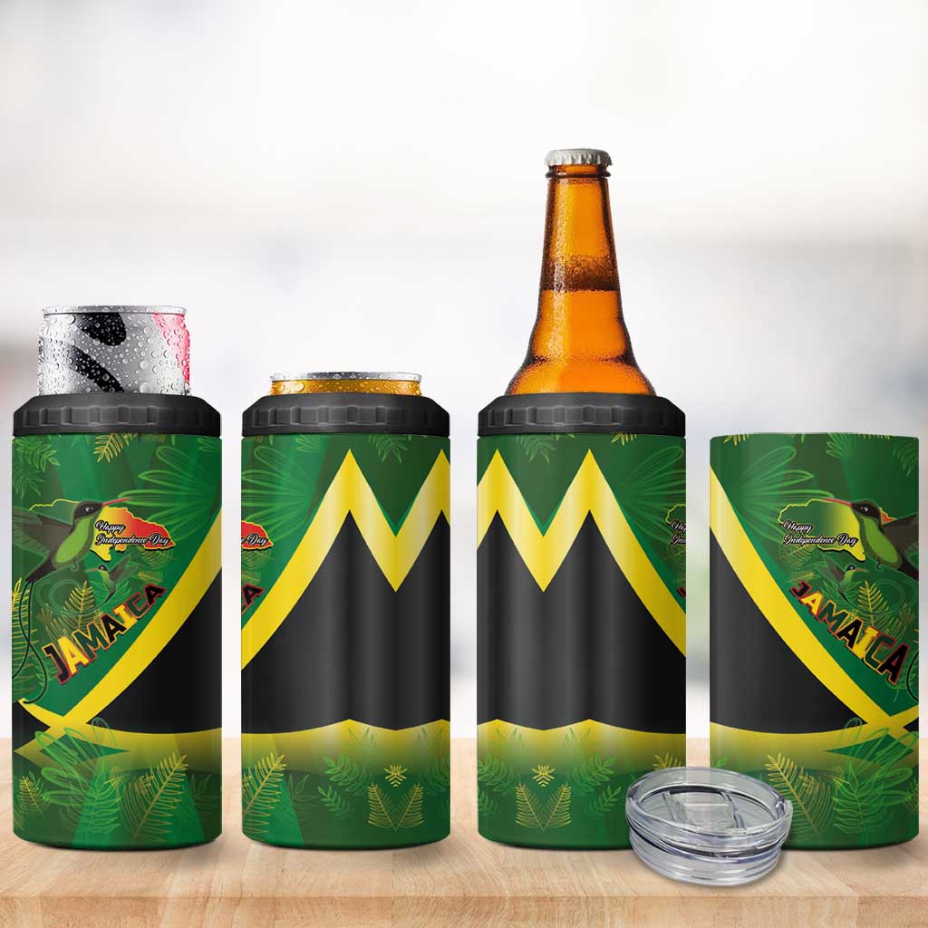 Afro Jamaica Independence Day 4 in 1 Can Cooler Tumbler Swallow-tail Hummingbird with Tropical Plants - African Pride