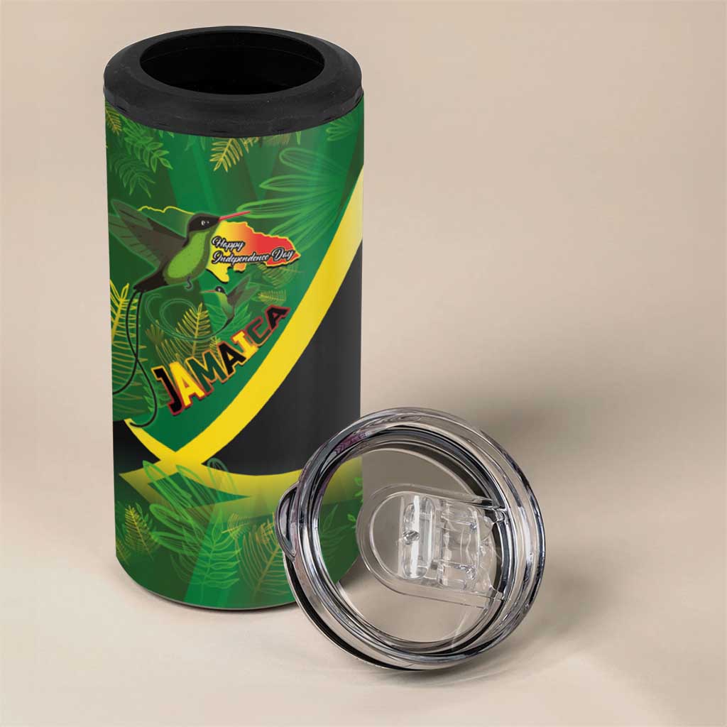 Afro Jamaica Independence Day 4 in 1 Can Cooler Tumbler Swallow-tail Hummingbird with Tropical Plants - African Pride
