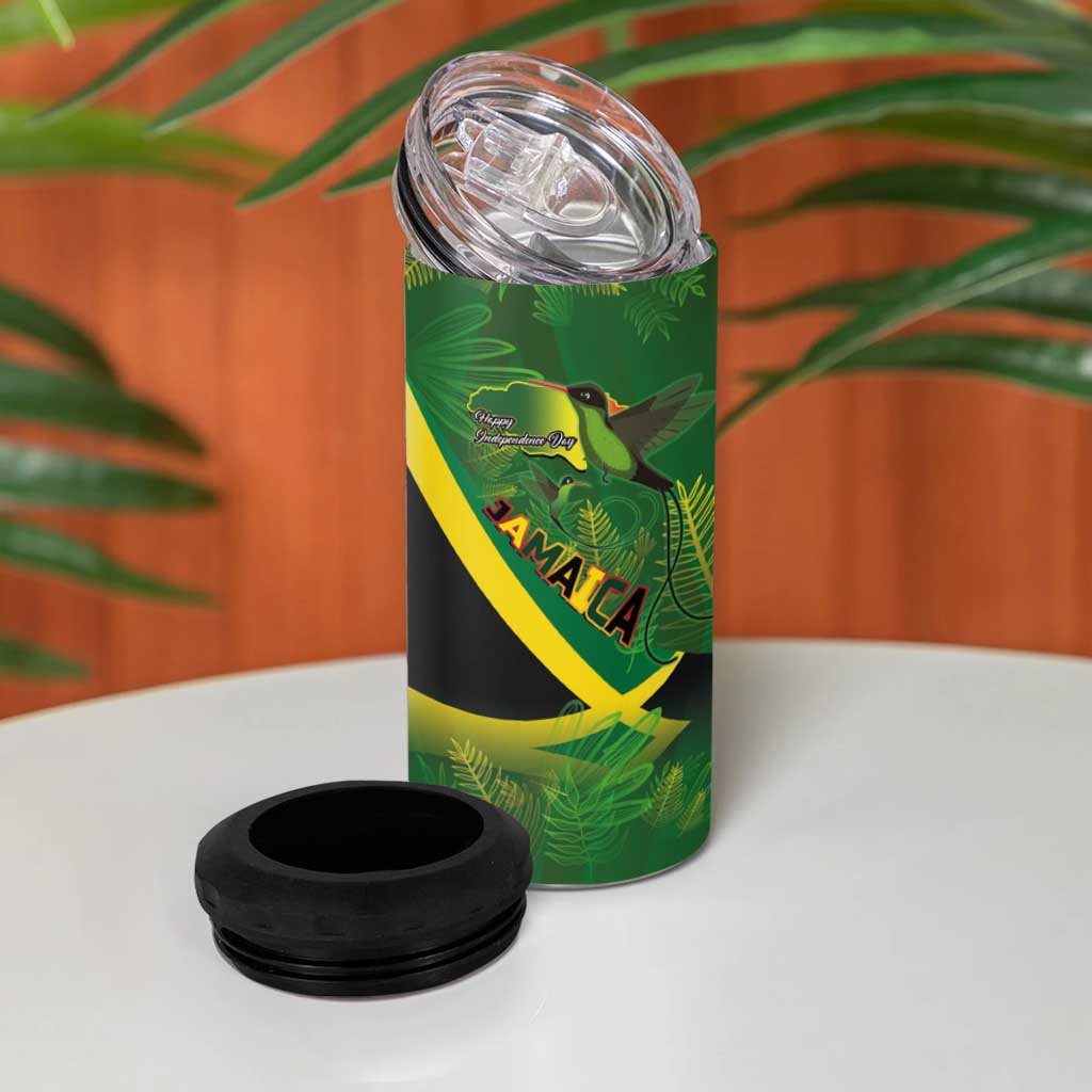 Afro Jamaica Independence Day 4 in 1 Can Cooler Tumbler Swallow-tail Hummingbird with Tropical Plants - African Pride