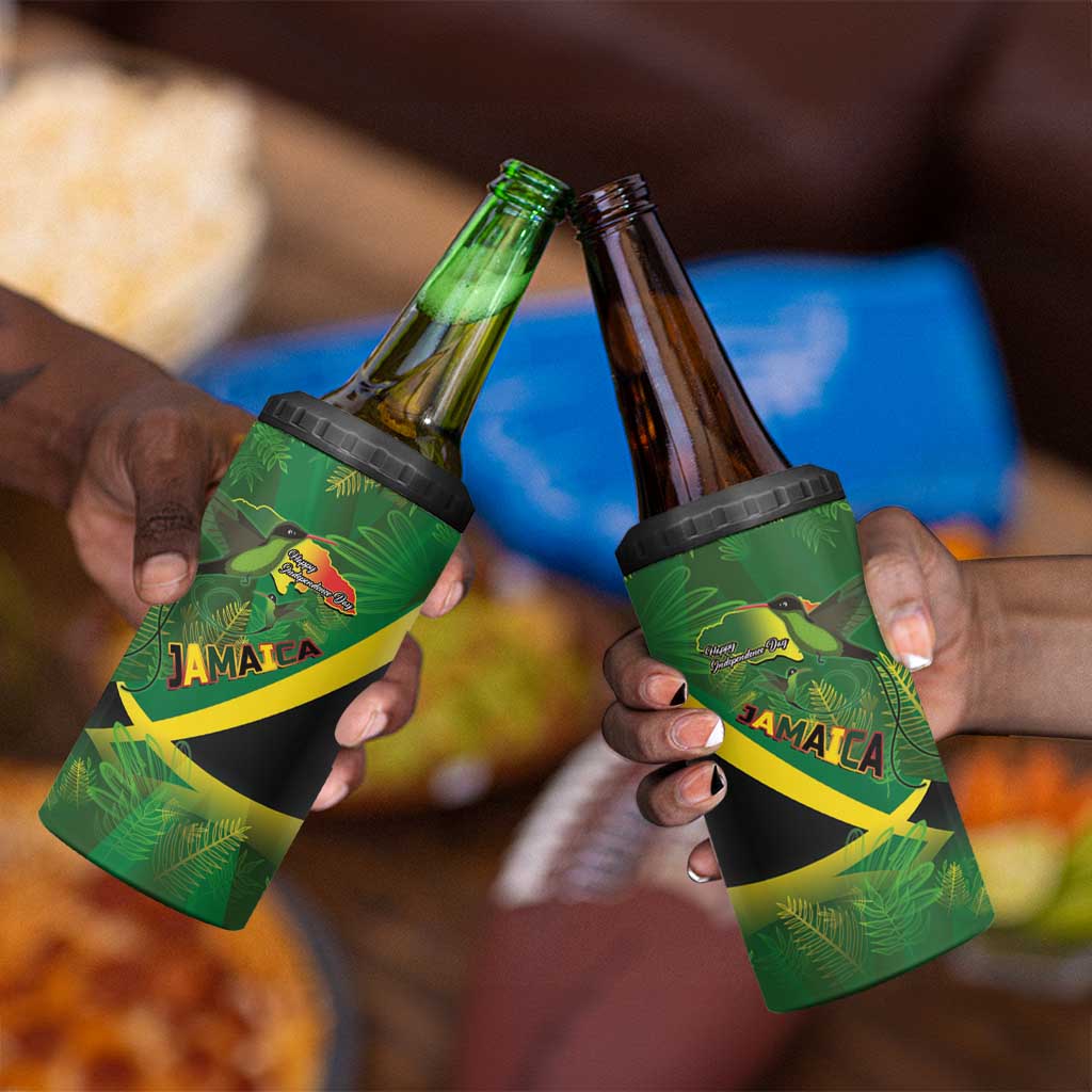 Afro Jamaica Independence Day 4 in 1 Can Cooler Tumbler Swallow-tail Hummingbird with Tropical Plants - African Pride