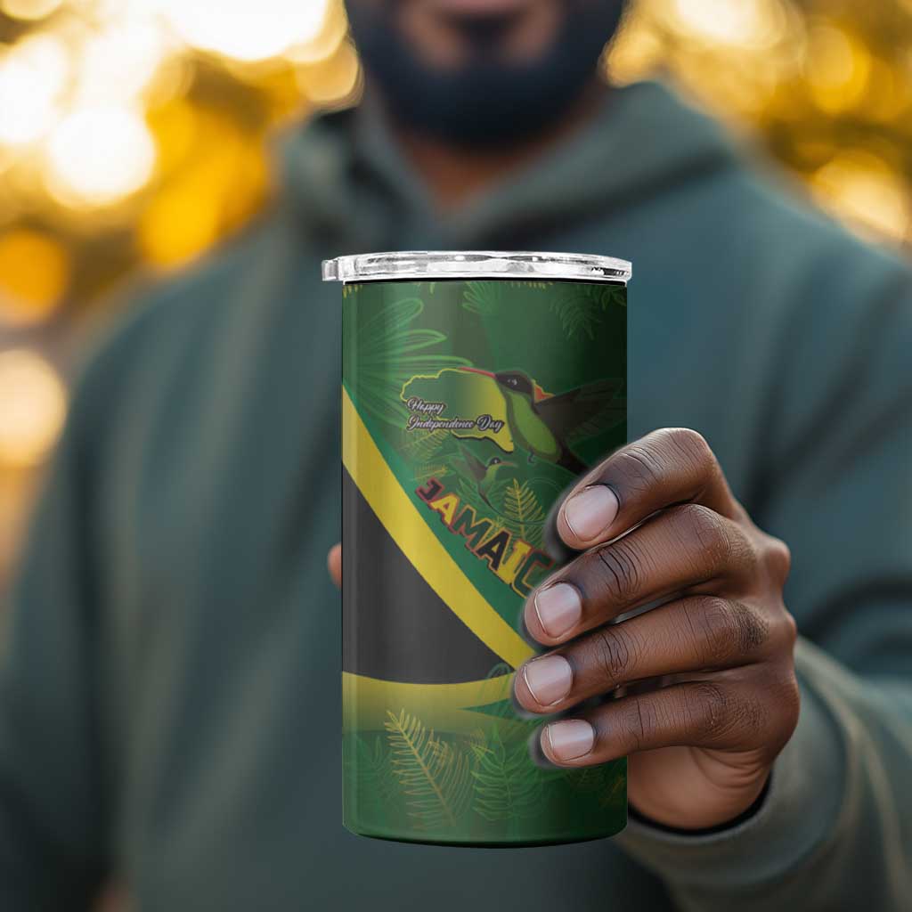 Afro Jamaica Independence Day 4 in 1 Can Cooler Tumbler Swallow-tail Hummingbird with Tropical Plants - African Pride