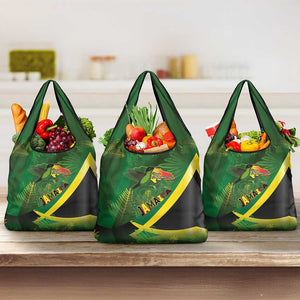 Afro Jamaica Independence Day Grocery Bag Swallow-tail Hummingbird with Tropical Plants - African Pride