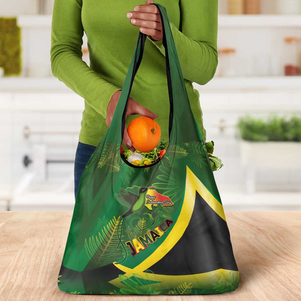 Afro Jamaica Independence Day Grocery Bag Swallow-tail Hummingbird with Tropical Plants - African Pride