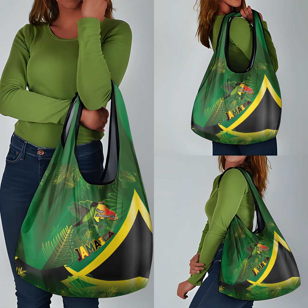 Afro Jamaica Independence Day Grocery Bag Swallow-tail Hummingbird with Tropical Plants - African Pride