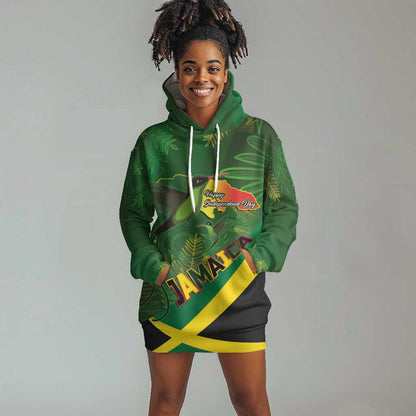 Afro Jamaica Independence Day Hoodie Dress Swallow-tail Hummingbird with Tropical Plants - African Pride