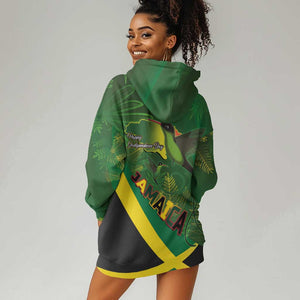 Afro Jamaica Independence Day Hoodie Dress Swallow-tail Hummingbird with Tropical Plants - African Pride