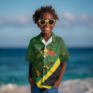 Afro Jamaica Independence Day Kid Hawaiian Shirt Swallow-tail Hummingbird with Tropical Plants - African Pride