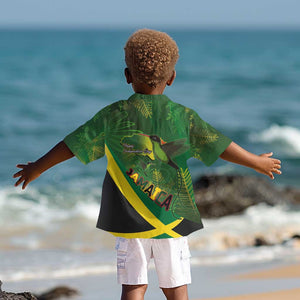 Afro Jamaica Independence Day Kid Hawaiian Shirt Swallow-tail Hummingbird with Tropical Plants - African Pride