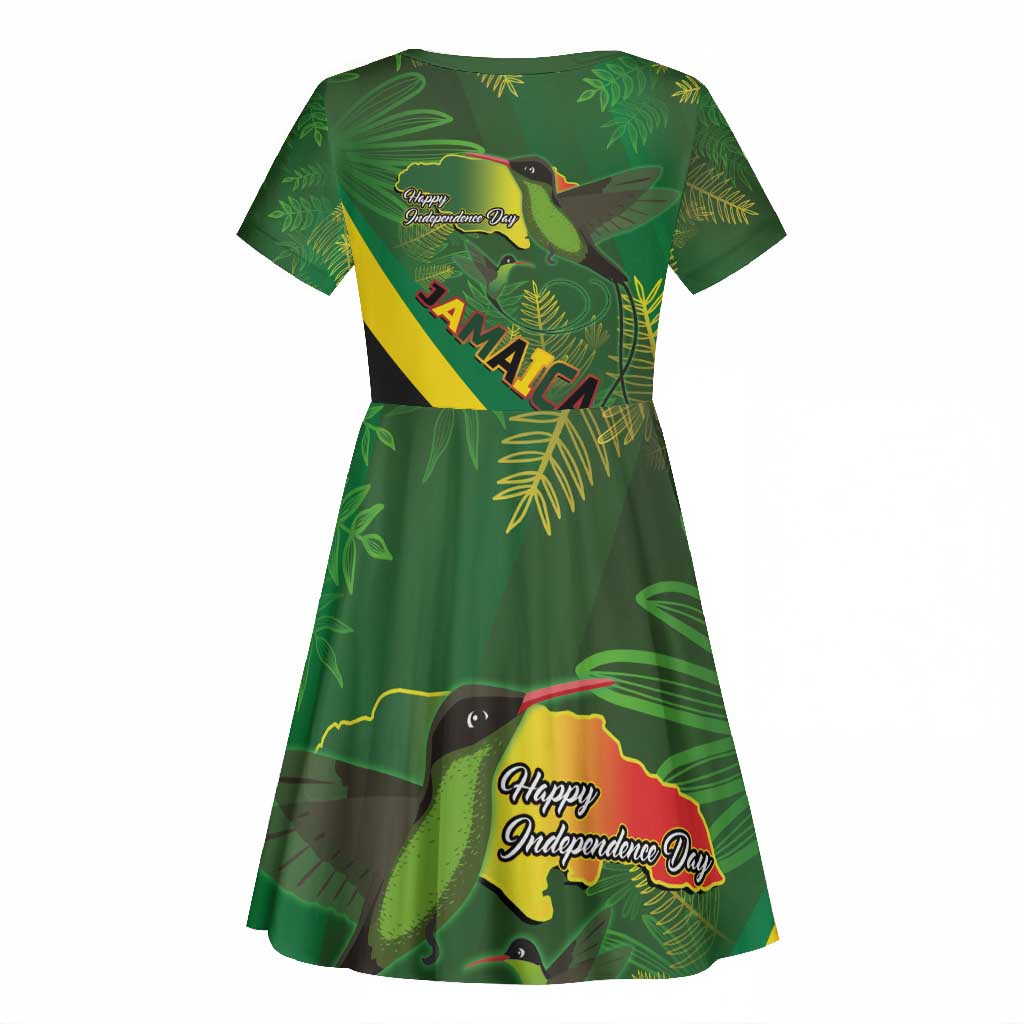Afro Jamaica Independence Day Kid Short Sleeve Dress Swallow-tail Hummingbird with Tropical Plants - African Pride