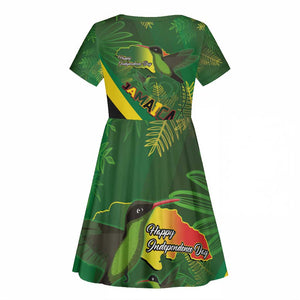 Afro Jamaica Independence Day Kid Short Sleeve Dress Swallow-tail Hummingbird with Tropical Plants - African Pride