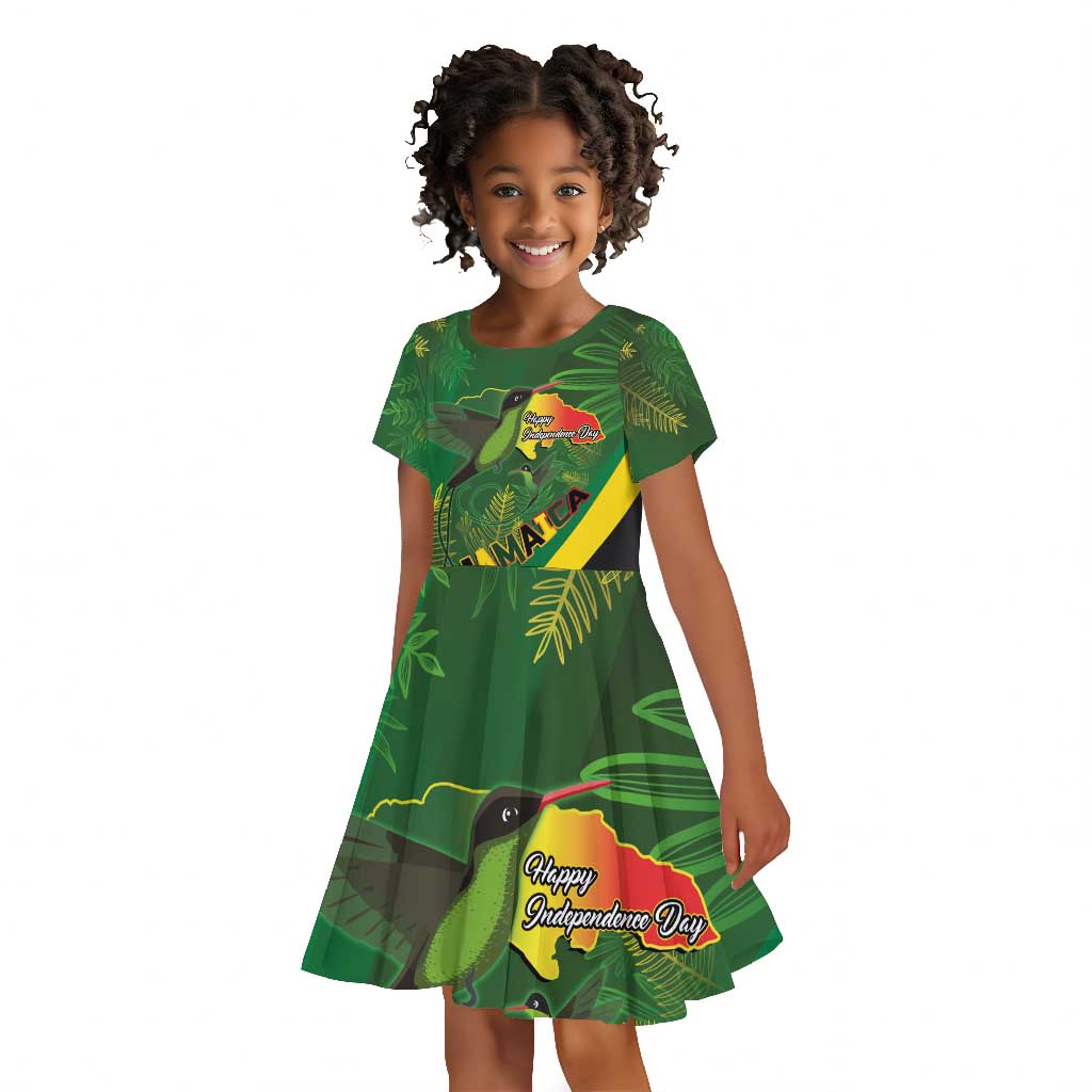 Afro Jamaica Independence Day Kid Short Sleeve Dress Swallow-tail Hummingbird with Tropical Plants - African Pride