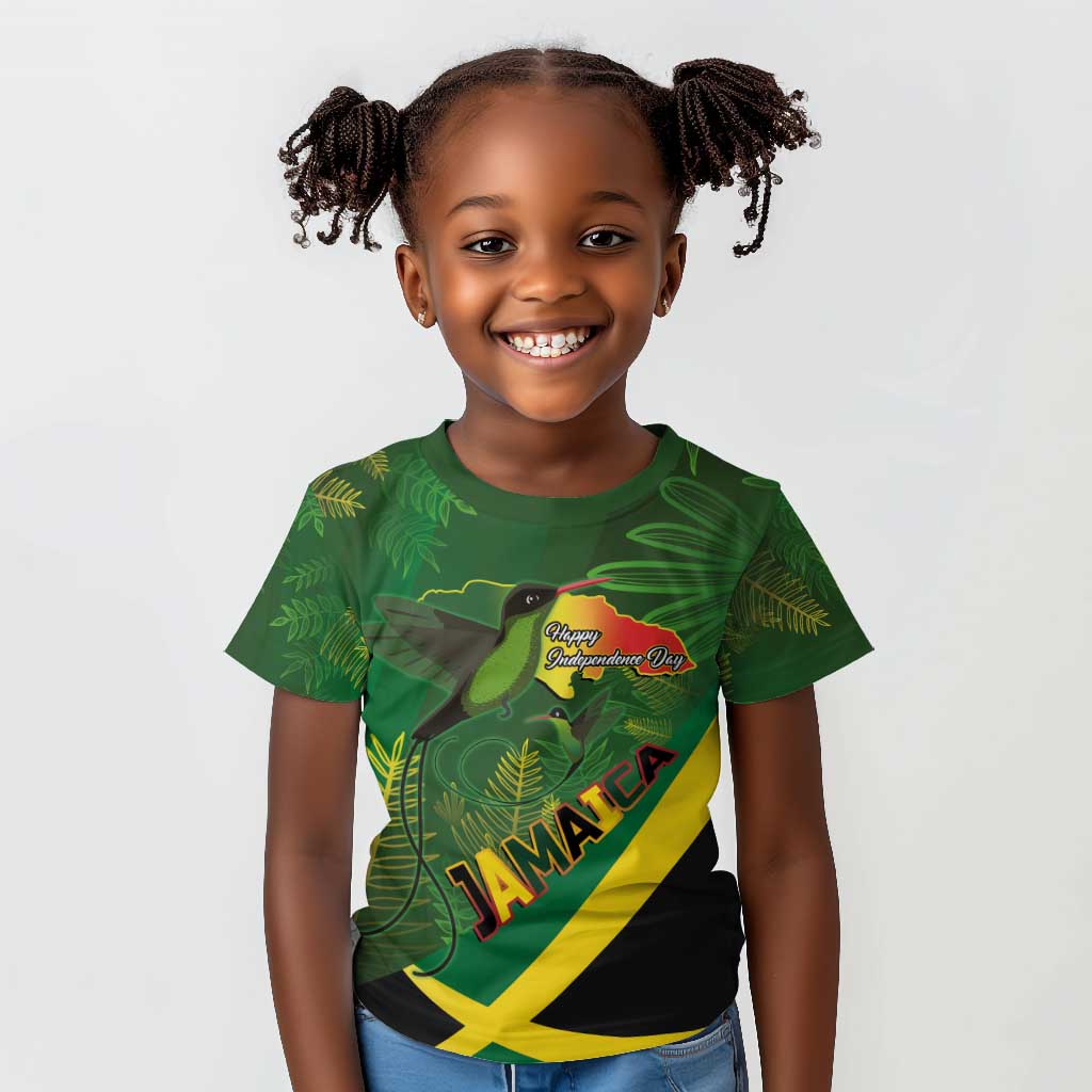 Afro Jamaica Independence Day Kid T shirt Swallow-tail Hummingbird with Tropical Plants - African Pride