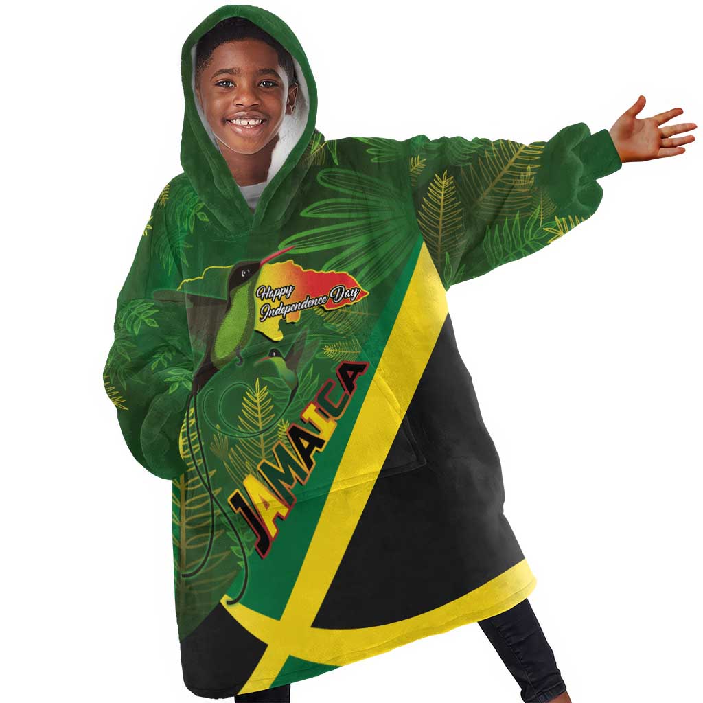 Afro Jamaica Independence Day Kid Wearable Blanket Hoodie Swallow-tail Hummingbird with Tropical Plants - African Pride