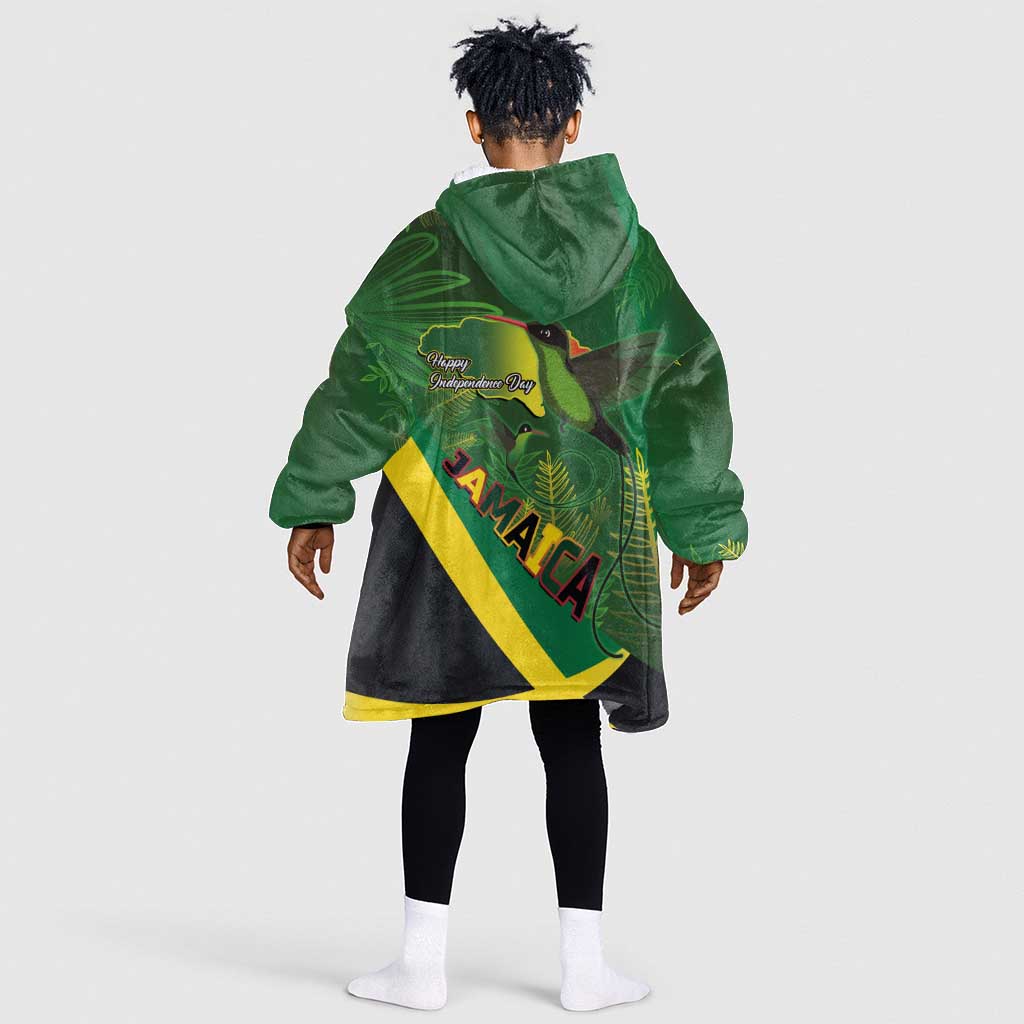 Afro Jamaica Independence Day Kid Wearable Blanket Hoodie Swallow-tail Hummingbird with Tropical Plants - African Pride