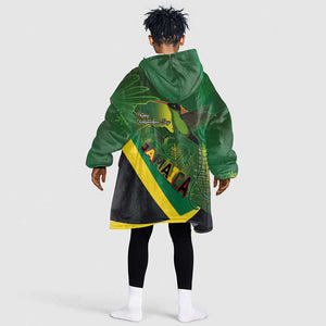 Afro Jamaica Independence Day Kid Wearable Blanket Hoodie Swallow-tail Hummingbird with Tropical Plants - African Pride